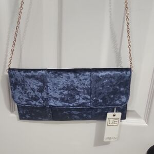 NWT Urban Expressions Vegan Blue Velvet Gold Chain Crossbody Clutch Purse​​​